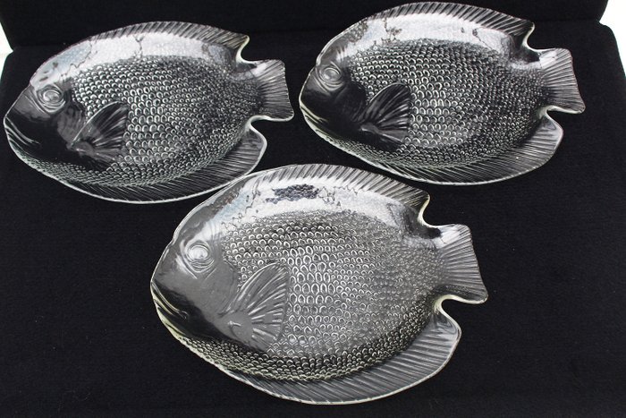 Arcoroc  - 6 platos en forma de pez de vidrio vintage (6) - Vidrio