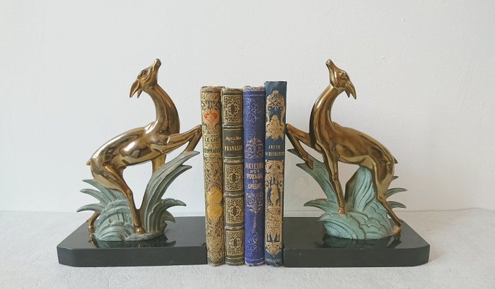 Gallot - Pair of antelope bookends signed