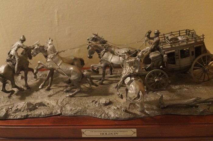 Franklin Mint "Holdup" Limited Heritage Pewter Sculpture Western Heritage Museum - stop cyny z ołowiem