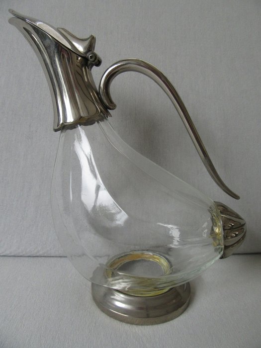 復古鴨玻璃水瓶與鍍銀框架 (1) - 銀盤