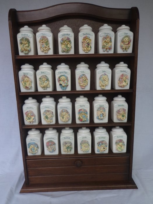 Tjitske van Nus - Goldina Art - Spice rack herb girls with 24 spice jars (25) - Ceramic