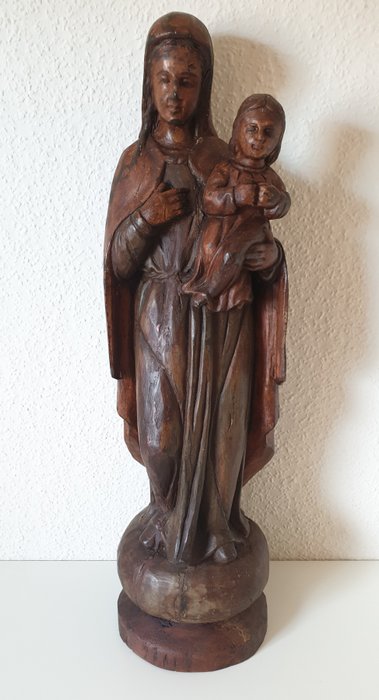 瑪麗亞與孩子 -  73厘米, 雕像 - 木 - 19世紀下半葉