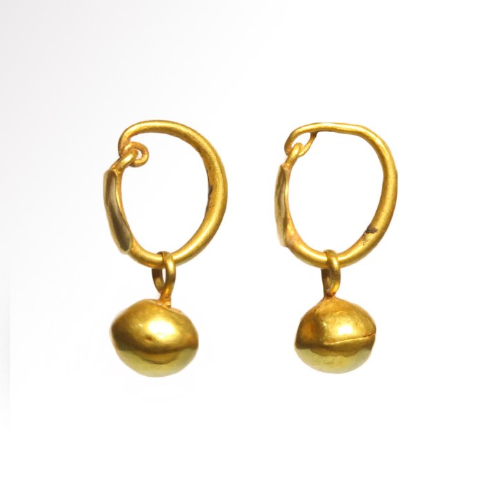 Ancient Roman Gold Hoop Earrings with Spherical Drops - Catawiki