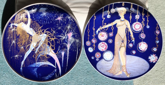 Eric Rozewicz - Porcelaine de Monaco - série "The cobalt and Gold Collection" - Assiettes murales décoratives (2) - Porselen