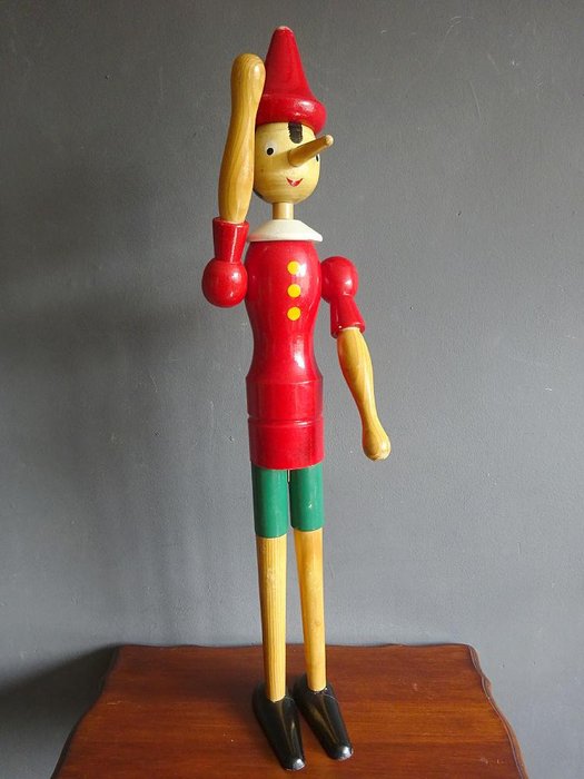 Grote houten beweegbare Pinokkio pop (80 cm) (1) - Træ