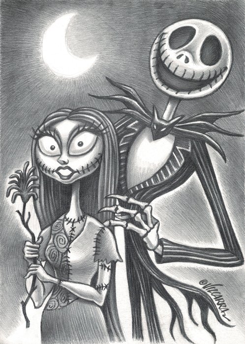 The Nightmare Before Christmas - Jack & Sally - Original Drawing - Joan Vizcarra - Pencil Art
