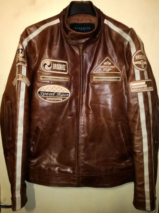 Îmbrăcăminte - SUPERIOR NEW YORK - BROGNIEZ AMERICAN CLASSICS Motorcycle Racer Leather Jacket - 1999