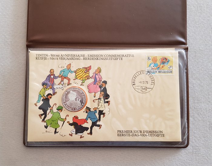 Tintin - Enveloppe/timbre/médaille 50 ans de Tintin  - (1979)
