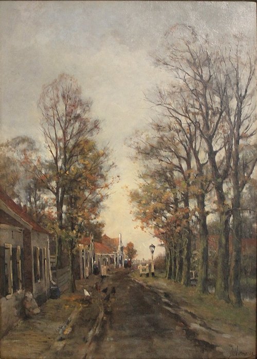 Jan Hillebrand Wijsmuller (1855 - 1925) - Dorpsstraat in de herfst
