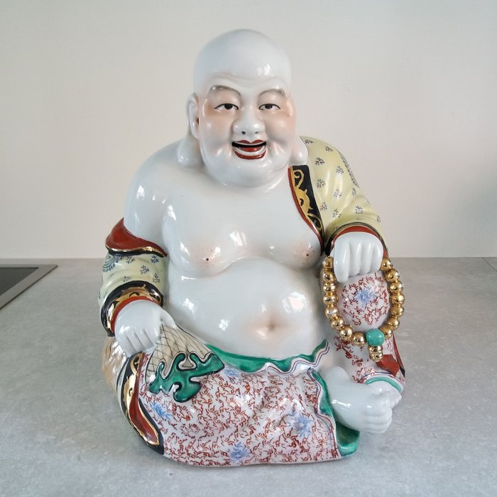Buddha - Porslin - Grote porseleinen lachende  Boeddha - Kina - Sent 1900-tal