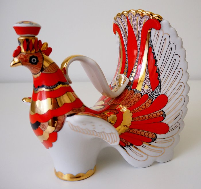 Lomonosov Imperial Porcelain Factory  - 蒸馏瓶酒火鸟鸟 - 瓷, 金叶子