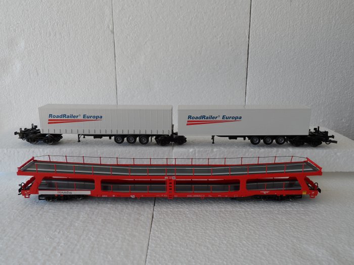 Roco H0 - 1918/46468 - Freight carriage - Basic set of RoadRailer system / double-deck car transporter - DB