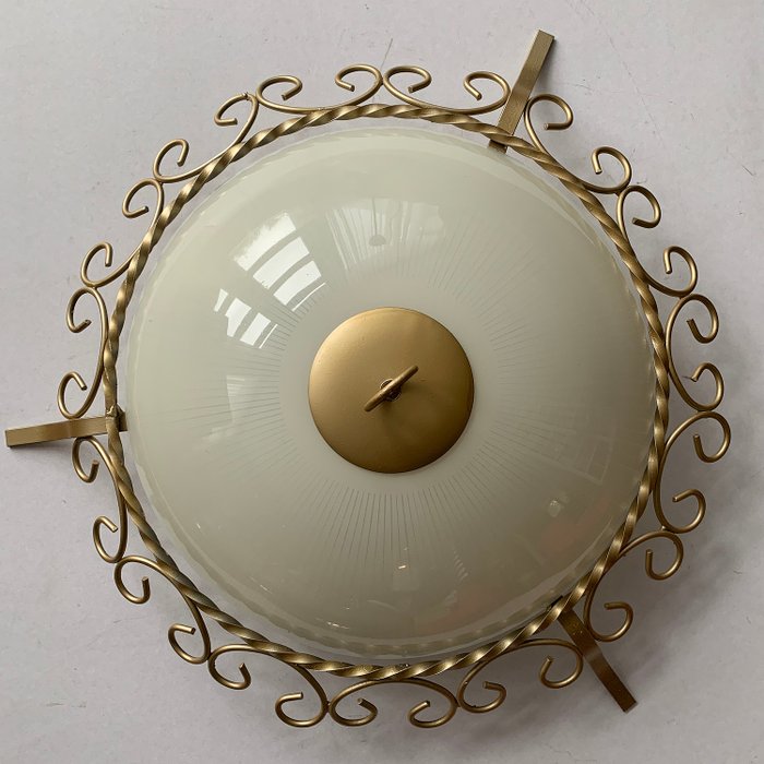 Beautiful old ceiling lamp, ceiling lamp of 55 cm - opaline glass, gold metal