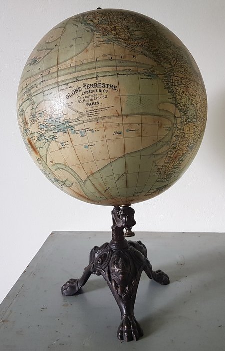 Antiguo "Globe Terrestre, J. Lebegue, Paris" - Papel maché