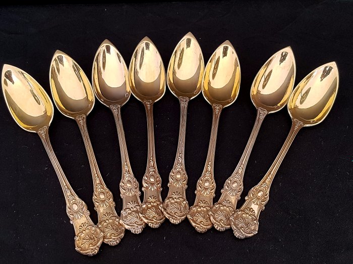 Spoon, Κουτάλια επιδόρπιο (8) - .950 silver, Vermeil - Επιχρυσωμένο ασήμι - Maitre orfèvre Le Lièvre - Poinçon au "Vieillard" - Γαλλία - μεταξύ 1819 και 1838