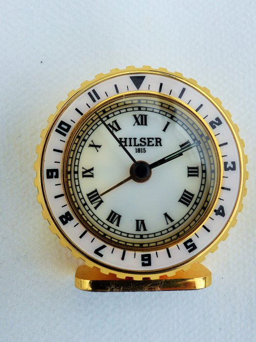 HILSER 1815 - Mini pocket travel alarm clock (1) - gold plated brass