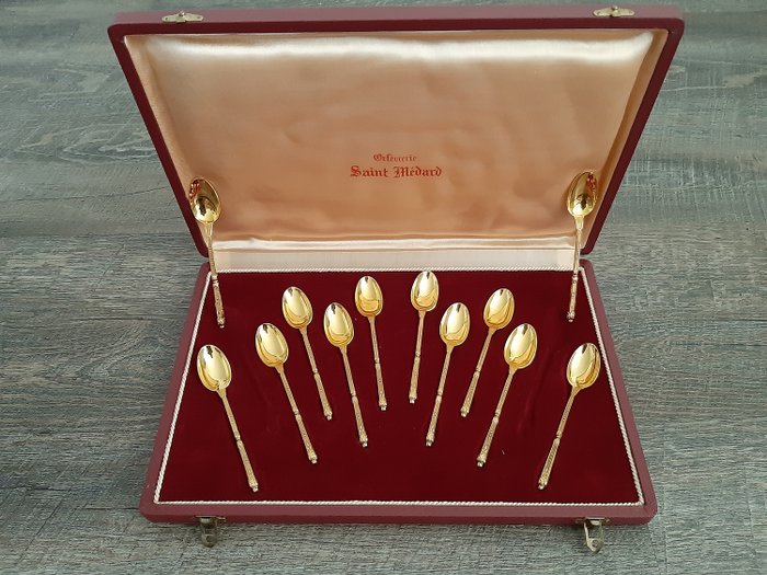 Saint medard - 12 spoons mocha vermeil - Art Deco - Goldplate