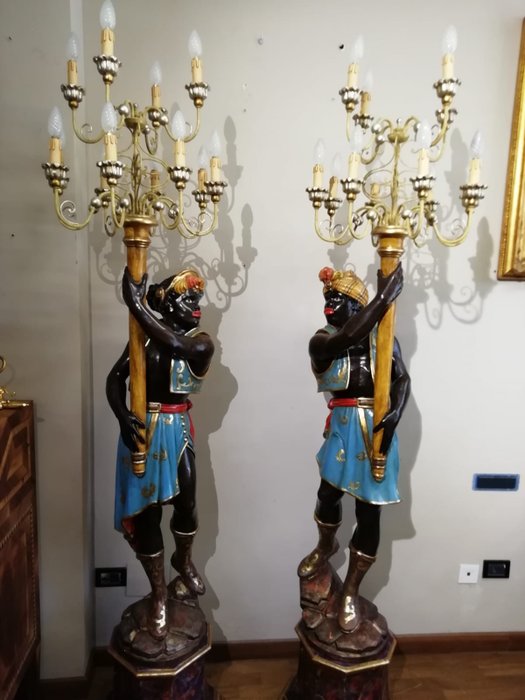 Moors of Venice pair, with candelabra