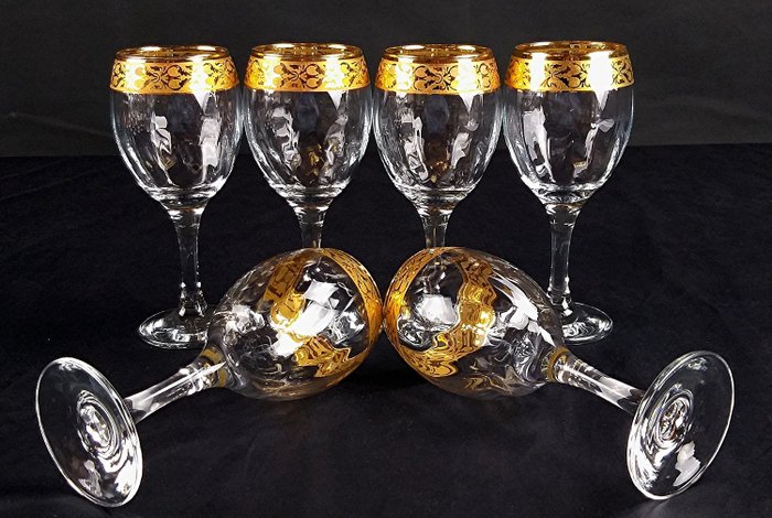 Cristalleria Fratelli Fumo - Calici da vino (6) - Cristallo con decoro in oro 24 carati