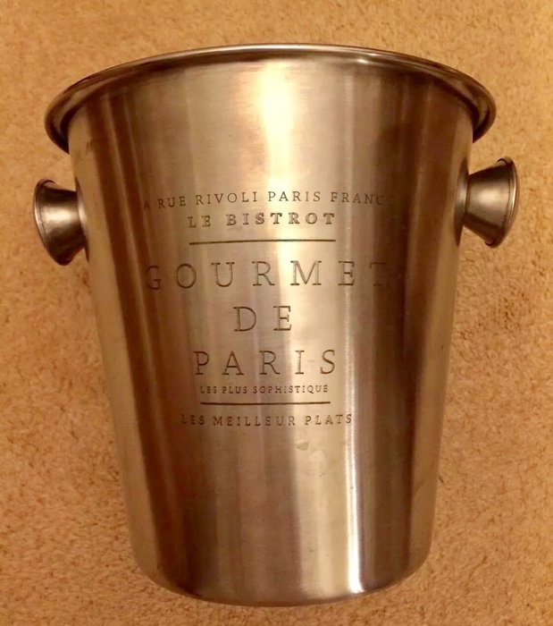 Secchiello per ghiaccio commemorativo Rue Rivoli Gourmet de Paris LE BISTROT - Placcato argento - Francia - Seconda metà del 20° secolo