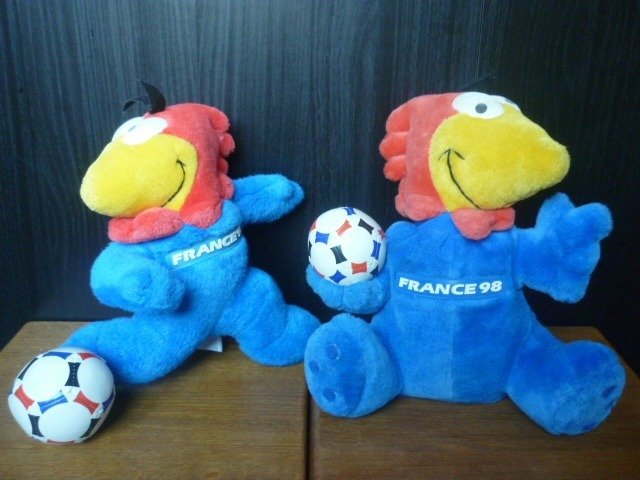 France 98 - Soccer World-mascottes footix-geluid 28 cm + 24 cm geen geluid - Frankrijk