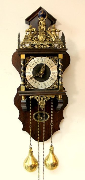 Zaanse wall clock with Atlas image - Walnut and Brass