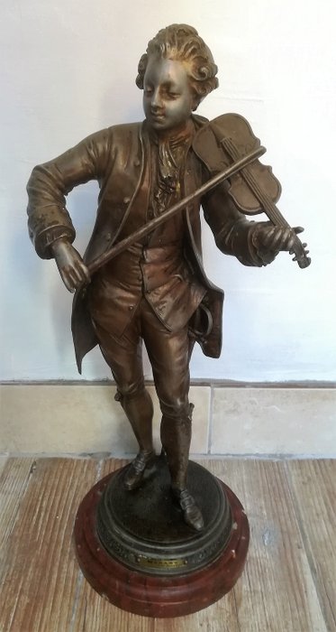 Attribué à Bruchon (act. ca. 1880-1910) - Mozart, Skulptur (1) - Rohzink - Anfang des 20. Jahrhunderts