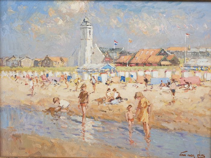 Niek van der Plas (1954) - Spielende Kinder am Strand von Katwijk
