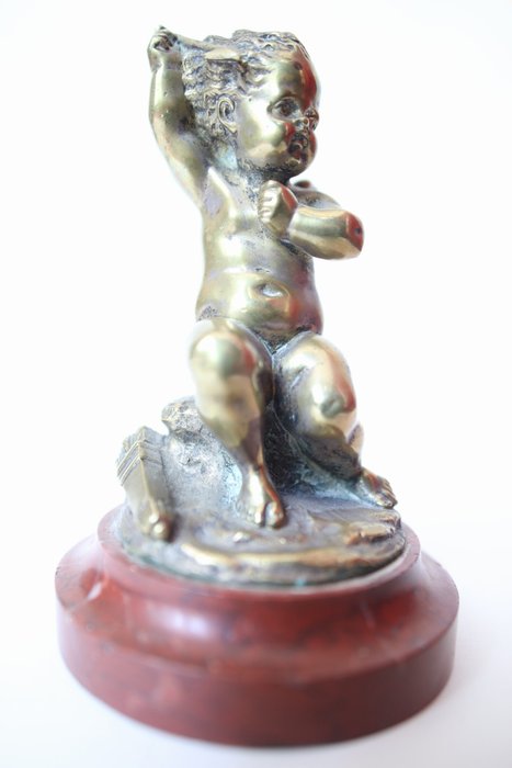 Louis Kley (1833-1911) - Sculptură, Înger arcaș - Bronz (aurit), Marmură - Late 19th century