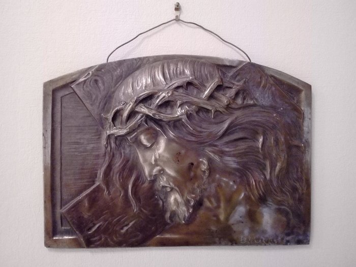 Sylvain Norga (1892-1968) - plaque en relief Christ - Art déco - Bronze