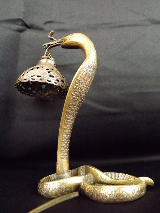 Lampe, Cobra in massiver Bronze, Silber und Kupfer
