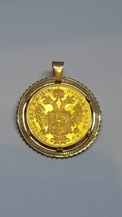 Piedras diversas Oro amarillo, Moneda de oro 986/1000 - Colgante, Broche colgante de 14 quilates moneda francesco giuseppe 1915 oro título superior