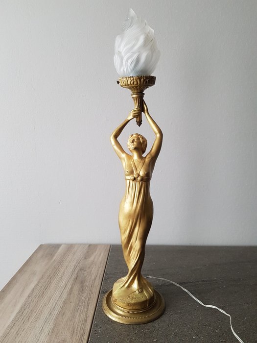Arthur Puyt (1873-1955) - 'La Lumiere' - lampada in stile Art Nouveau in bronzo
