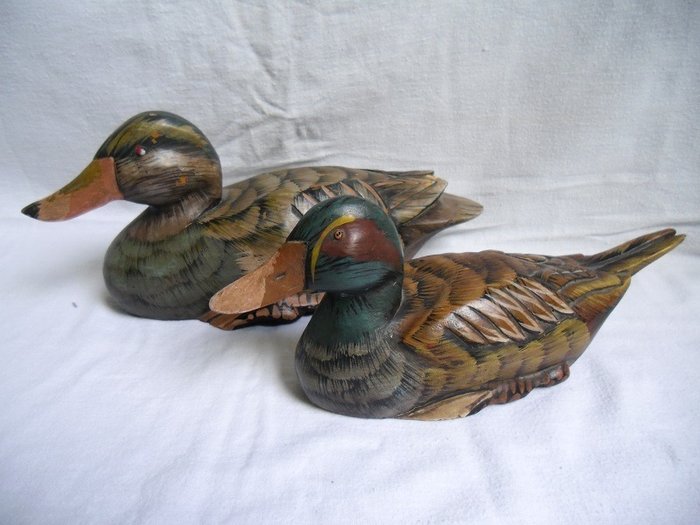 2 beautifully painted old wooden duck ducks - Wood