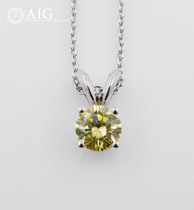 14 kt Weißgold - Halskette mit Anhänger - Farbbehandelt 0.47 ct Diamant - VVS1