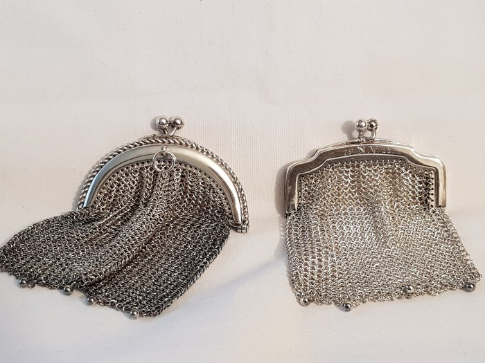 Dos bolsos antiguos de plata con las denominadas bolsas malienkolder. (2) - .800 plata - Alemania - ca 1900-1920