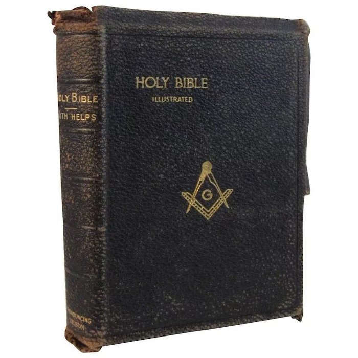 Masońska Biblia z lat 30-tych ilustrowana skórą - Papier