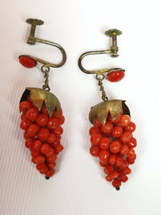 800 Silver - Earrings red coral from Trapani