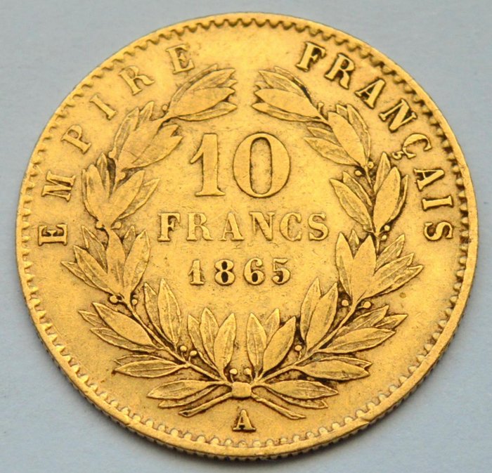 法國 - 10 Francs 1865-A Napoleon III - 金色