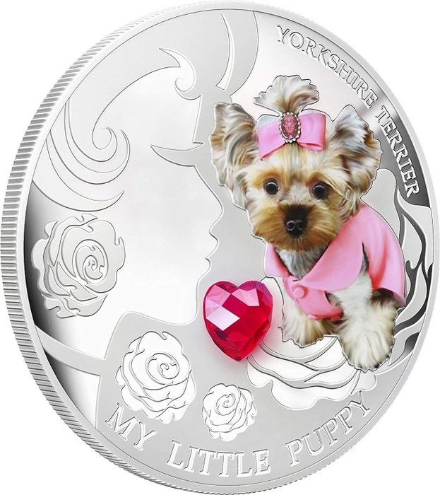 Fiji. 10 Dollars 2013 - My Little Puppy - Yorkshire Terrier - with Gem Stone - 1 Oz