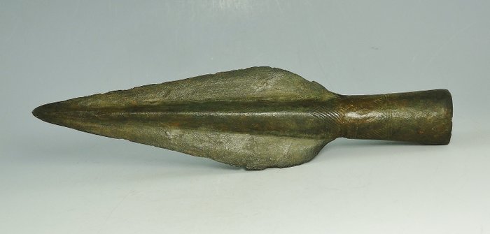 Epoca bronzului Celtic Bronz Decorat Head of Spear - 23×45×180 mm