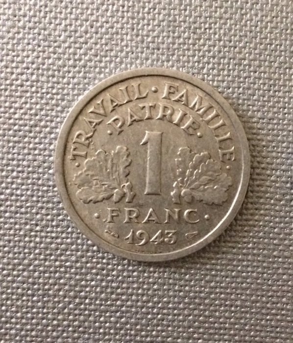 法国 - 1 Franc 1943-B Bazor - 铝