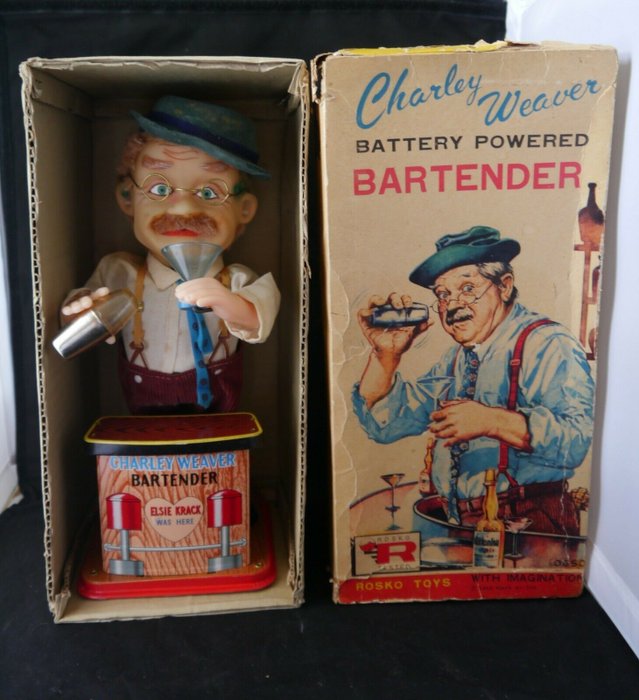 Rosko Toys - Figurka 1962 Battery Operated Charley Weaver Bartender - Japonia