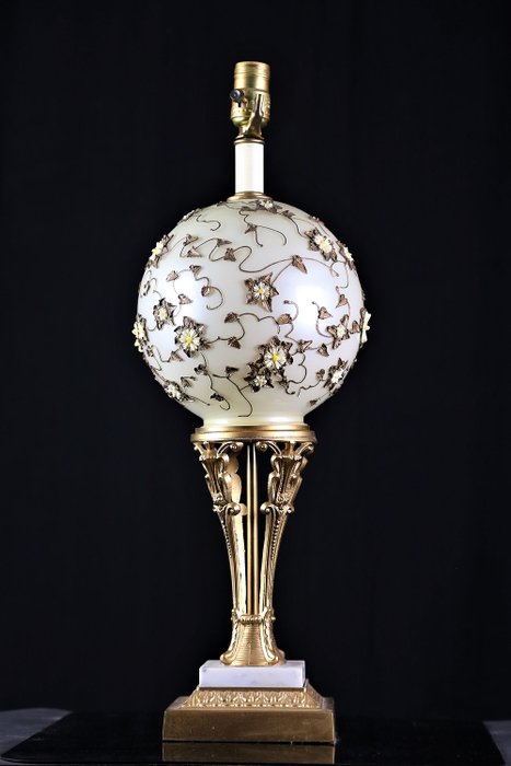 Carl Falkenstein - 復古好萊塢攝政風格Filligree地球燈 - 玻璃, 青銅色