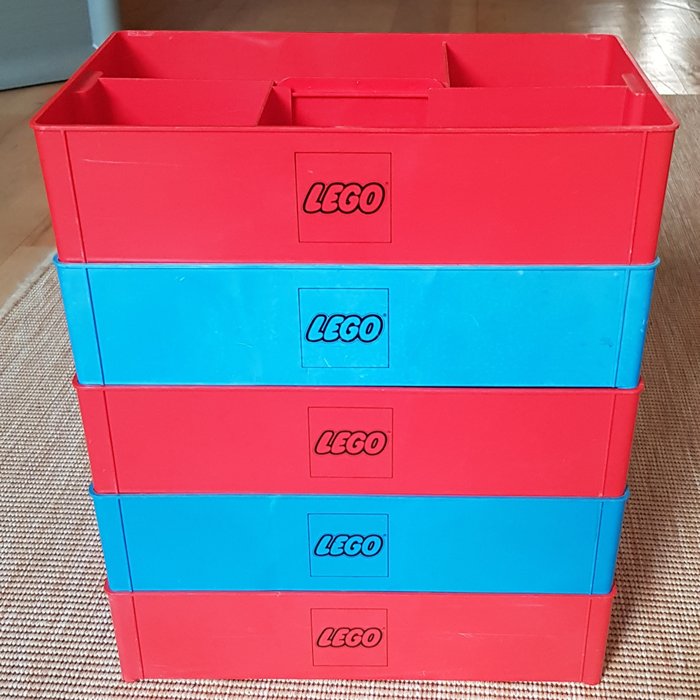 LEGO - Vintage - 3 bidoane / cutii LEGO din plastic roșu - 1970-1979