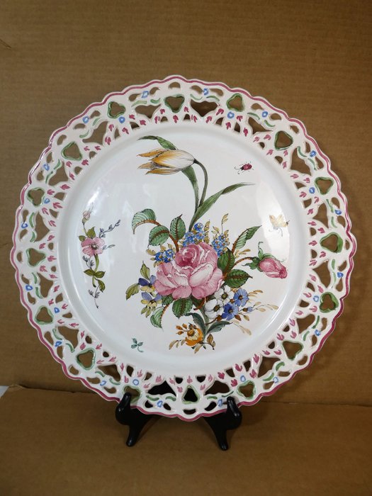 Moustiers, Lallier - Duża, ręcznie malowana płyta dekoracyjna z ajour - Ceramika