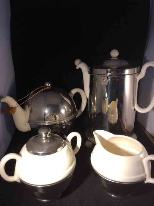 Benraad, Royal Sphinx Maastricht - Kaffeekanne Milch und Zucker, Teekanne (4) - Chrom, Porzellan