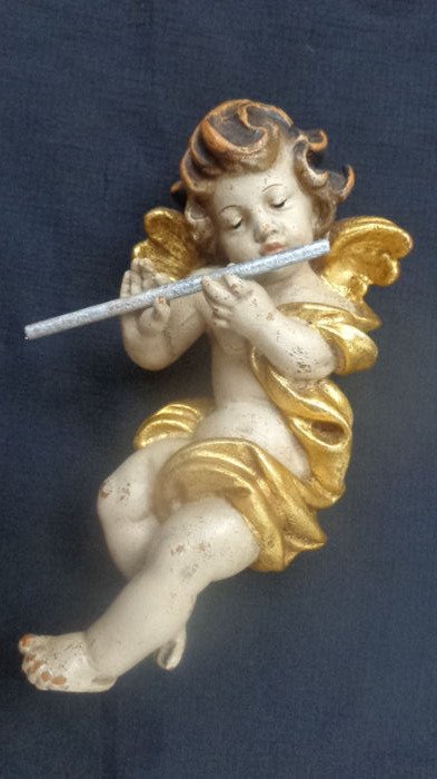 Angel Wall Sculpture  Angel with  Flute Wooden Sculpture