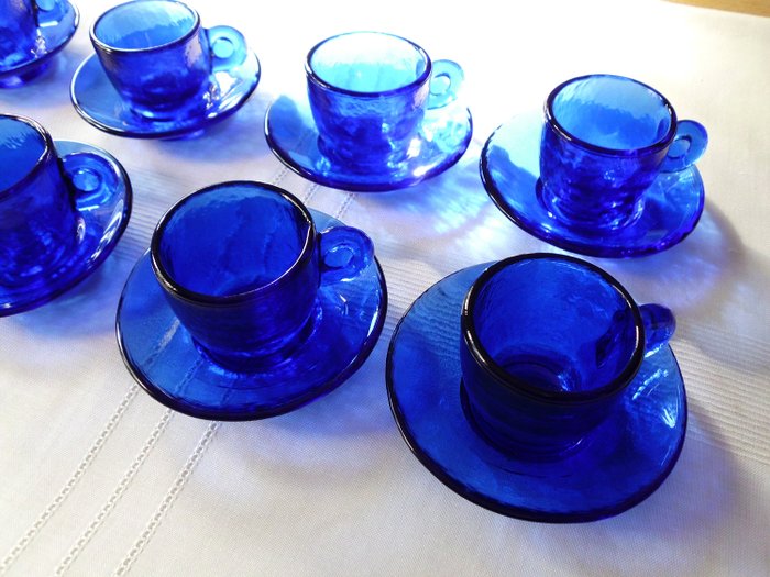 Murano - Espresso / Tea cups - Cobalt Bleu Art Glass (8) - Art Glass