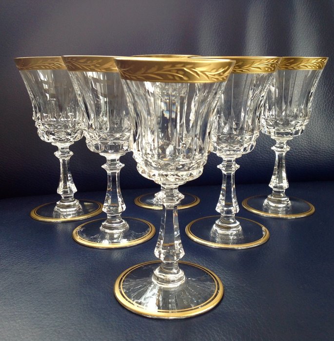 Val Saint Lambert - 6 pahare de cristal de vin cu o jantă de aur - Cristal